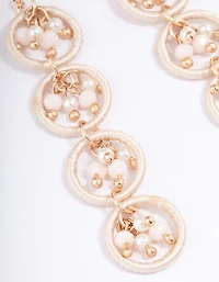 Gold Loop Link Pearly Drop Earrings