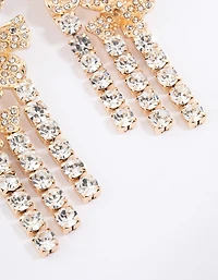 Gold Statement Diamante Flower Drop Earrings