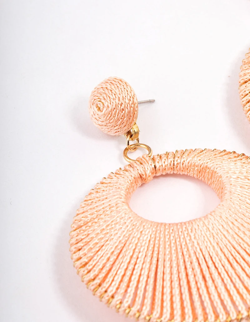 Gold Puffy Threaded Wrap Drop Earrings