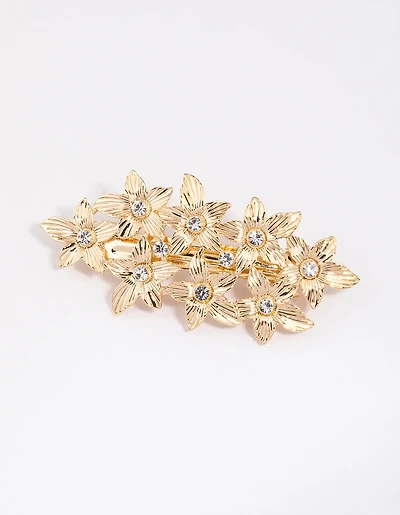 Gold Etched Diamante Floral Clip