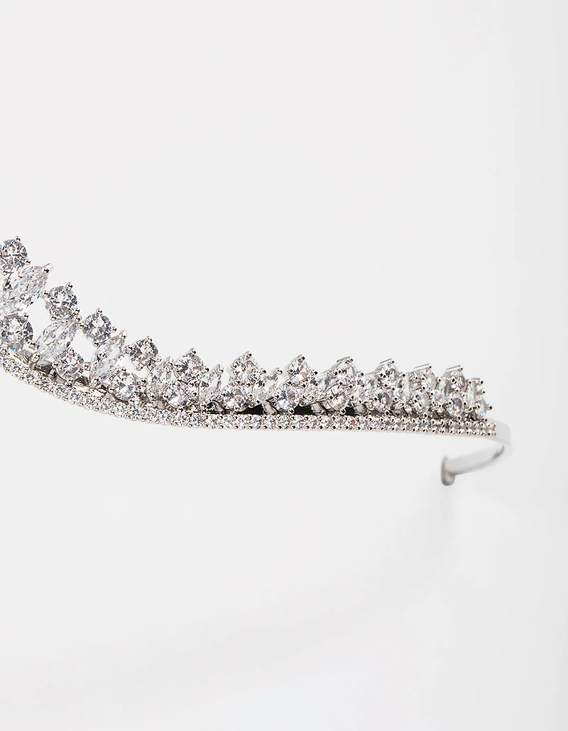 Silver Cubic Zirconia Mixed Stone Pointed Crown