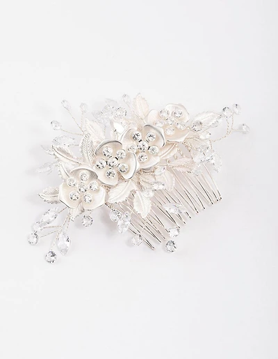 Silver Cubic Zirconia Floral Burst Hair Comb