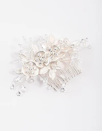 Silver Cubic Zirconia Floral Burst Hair Comb