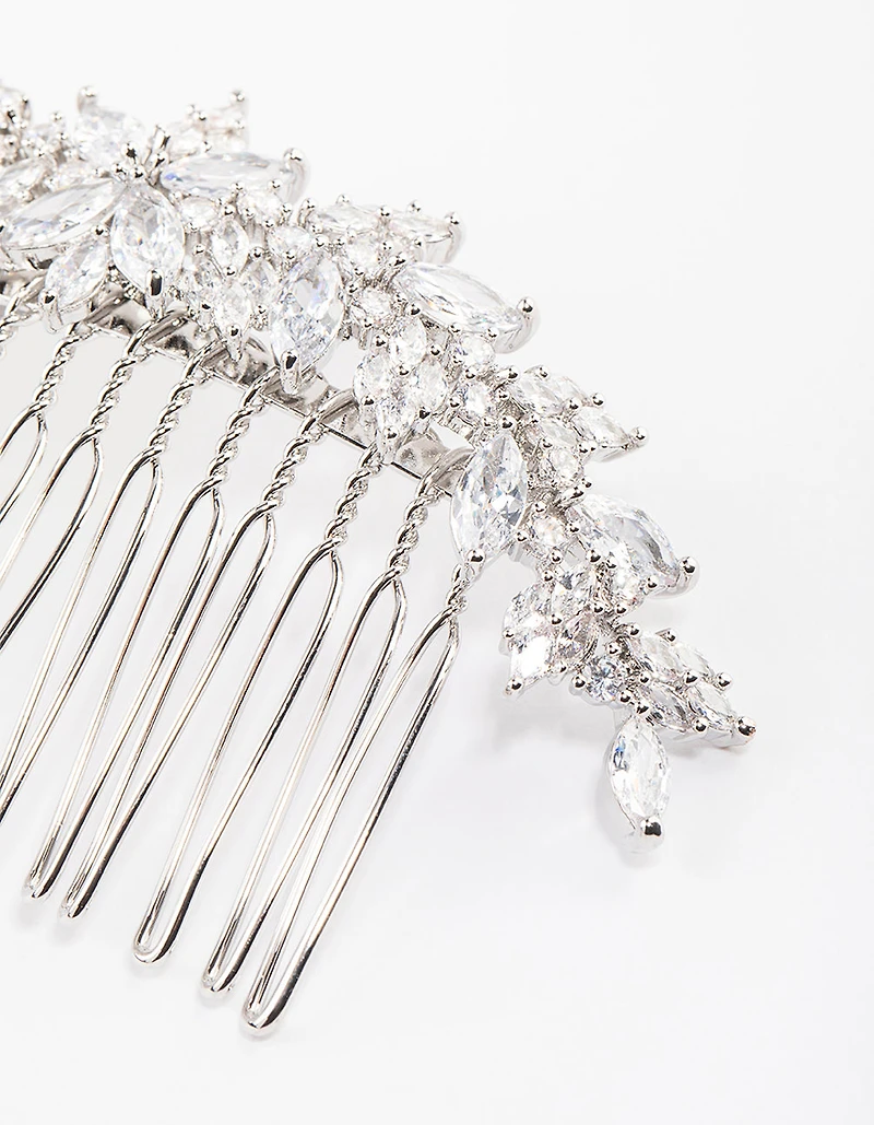 Silver Cubic Zirconia Floral Arch Hair Comb