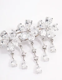 Silver Cubic Zirconia Triple Flower Droplet Hair Clips Pack
