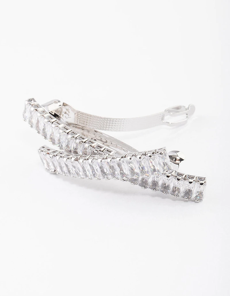 Silver Cubic Zirconia Criss Cross Celestial Hair Clip