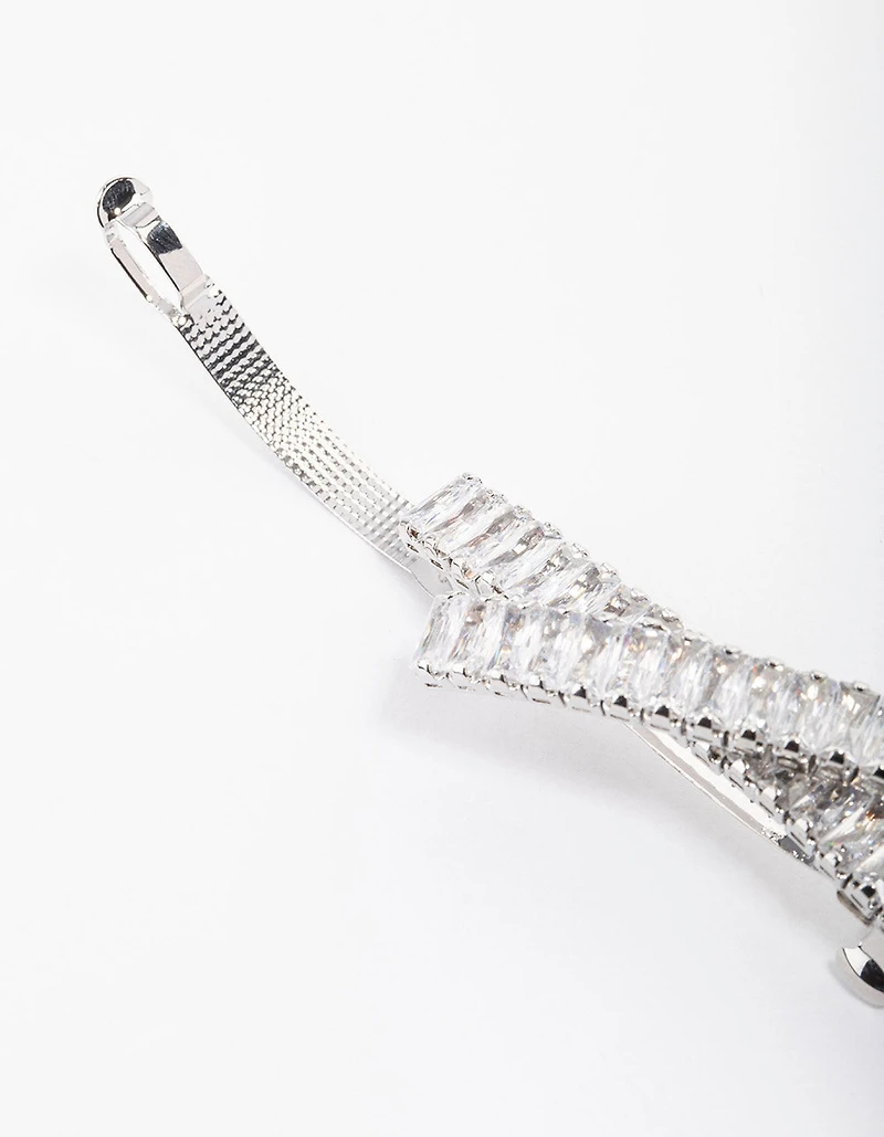Silver Cubic Zirconia Criss Cross Celestial Hair Clip