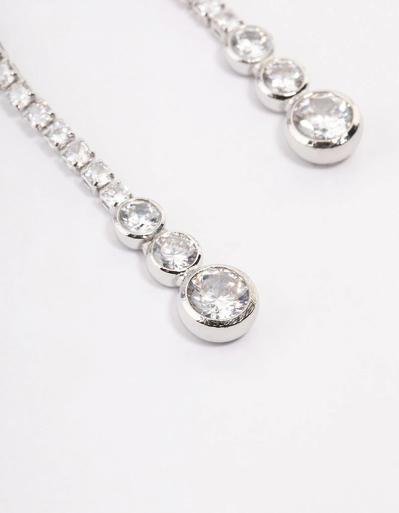 Silver Cupchain Cubic Zirconia Drop Earrings