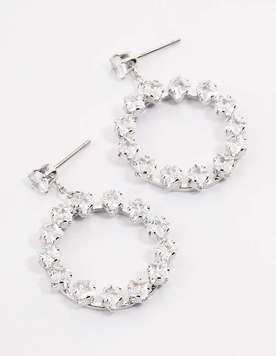 Silver Square Stone Wreath Drop Earrings