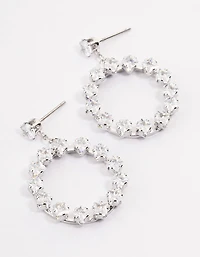 Silver Square Stone Wreath Drop Earrings