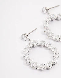 Silver Square Stone Wreath Drop Earrings