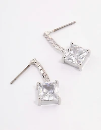 Silver Cupchain Square Drop Earrings
