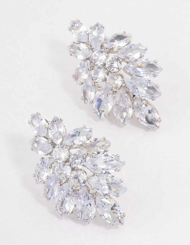 Silver Marquise Statement Stud Earrings