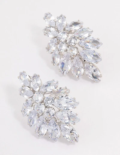 Silver Marquise Statement Stud Earrings