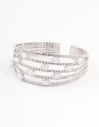 Silver Cubic Zirconia Marquise Cupchain Bangle