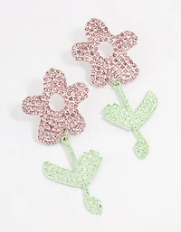 Silver Textured Flower Drop Earrings