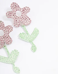 Silver Textured Flower Drop Earrings