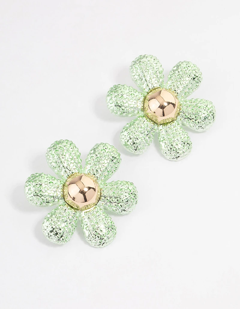 Silver Oversized Flower Stud Earrings