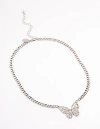 Silver Crystal Butterfly Necklace