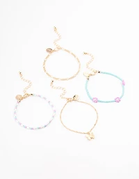 Gold Flower Butterfly Anklet 4-Pack