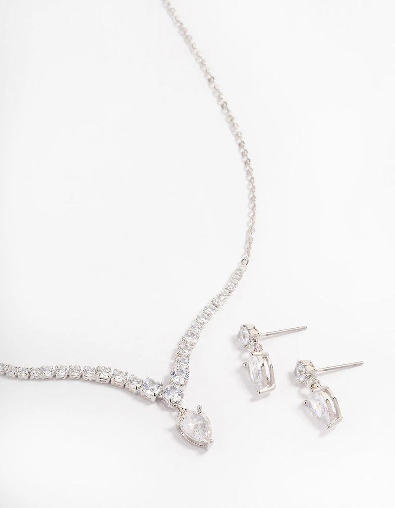 Silver Pear Drop Jewellery Set