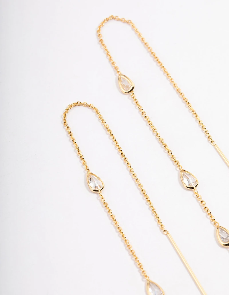Gold Plated Station Pear Thread Through Earrings