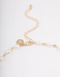 Gold Plated Freshwater Pearl Station Drop Necklace