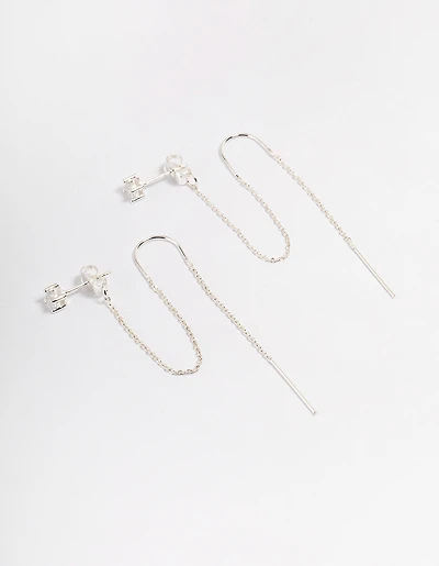 Silver Diamante Chain Threader Drop Earrings