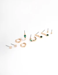 Green Staple Round & Pearl Earrings 5-Pack