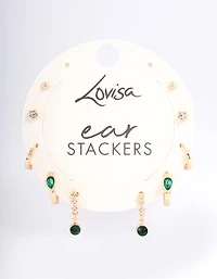 Green Staple Round & Pearl Earrings 5-Pack