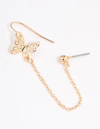 Gold Butterfly Drop Chain Earrings
