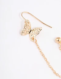 Gold Butterfly Drop Chain Earrings