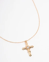 Gold Ornate Diamante Cross Necklace