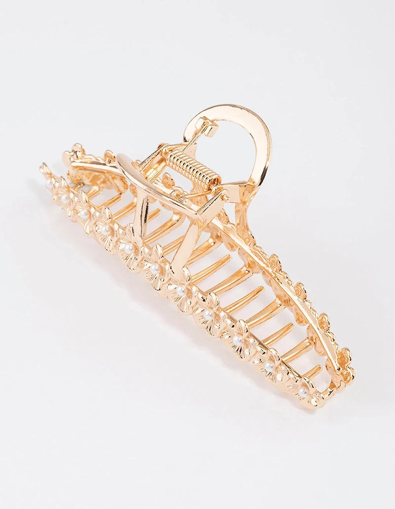 Gold Pearl & Flower Claw Clip