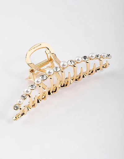 Gold Curve Pearl & Diamante Claw Clip
