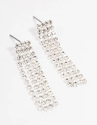 Silver Four Diamante Cup Chain Drop Earrings