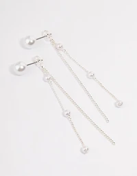 Silver Pearl Cup Chain Sandwich Drop Earrings