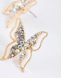 Gold Large Diamante Butterfly Stud Earrings