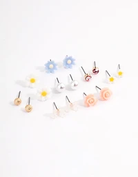 Pastel Mixed Flower Earrings 8-Pack