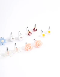 Pastel Mixed Flower Earrings 8-Pack