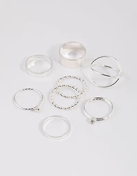 Silver Thick & Diamante Ring 8-Pack