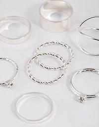 Silver Thick & Diamante Ring 8-Pack