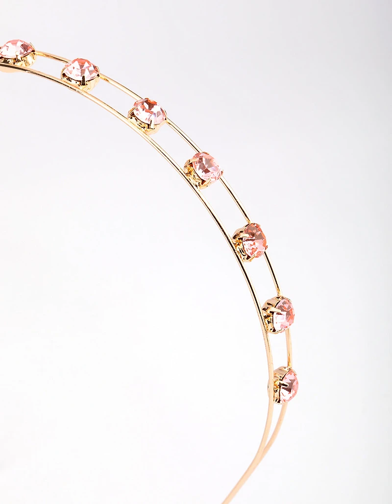 Gold Double Band Diamante Headband