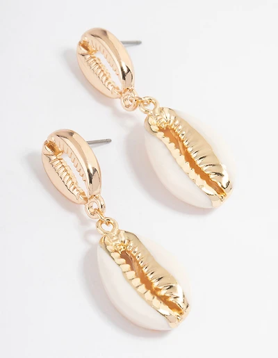 Gold Shell Drop Earrings