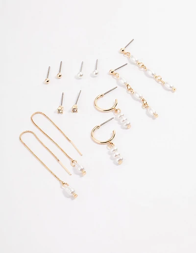 Gold Pearl Threader Multi-Pack Earrings