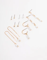 Gold Pearl Threader Multi-Pack Earrings