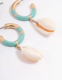 Gold Enamel Shell Hoop Earring Pack