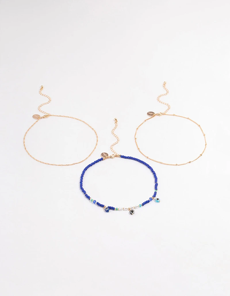 Gold Evil Eye Multi-Row Choker