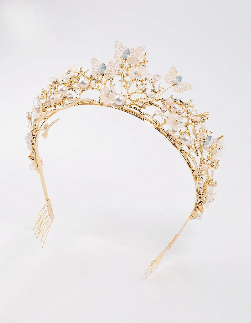 Gold Flower Butterfly Crown