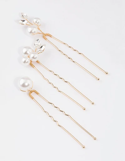 Gold Pearl Hair Pin Pack